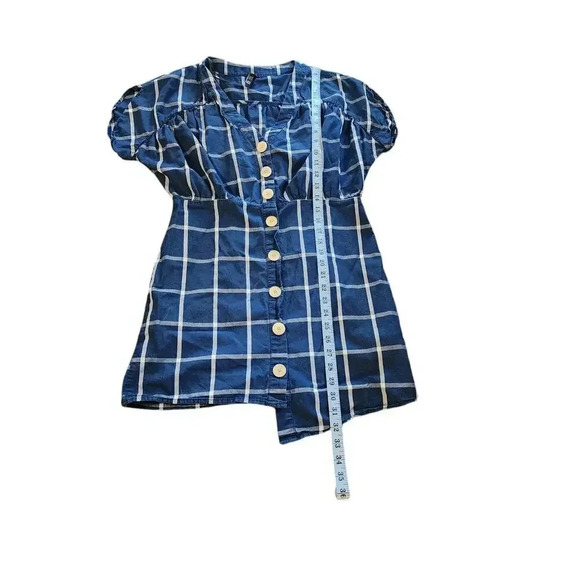 Zara TRF Women's Size M Blue Plaid Button Up Shirtdress Uneven Hem - Picture 5 of 8